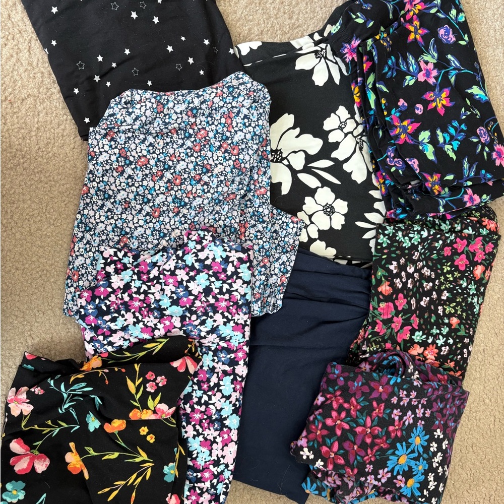 Assorted Floral & Star Print Leggings Bundle - Black Base with Multicolor Prints